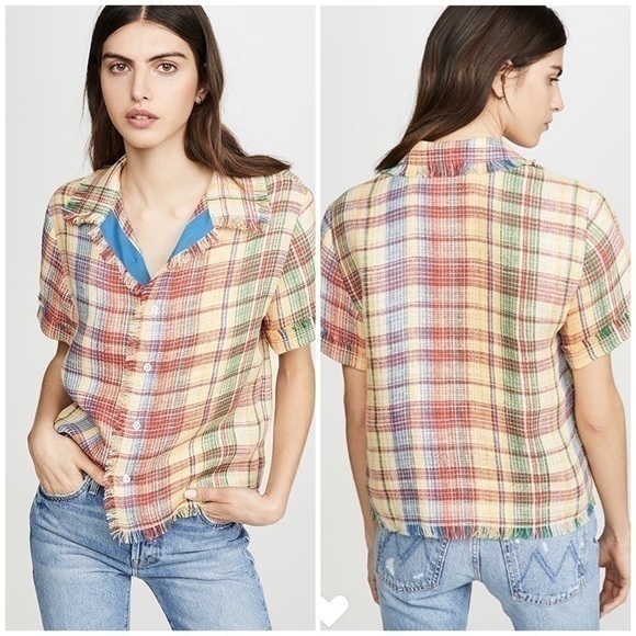 Monse Plaid Boxy Basket Weave Havana Shirt Button Down Top NWT Large Linen Blend - Picture 3 of 15